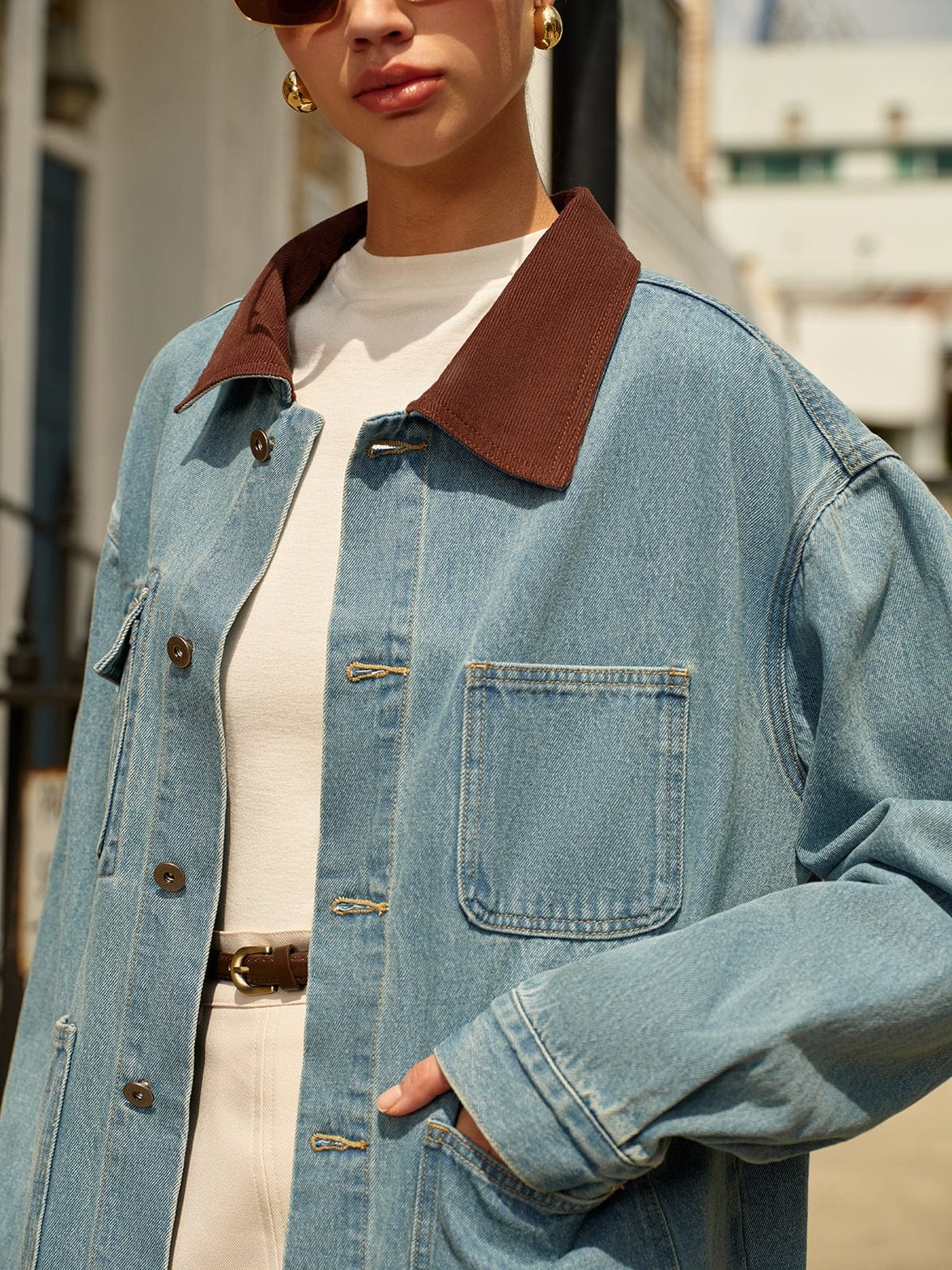 Veste jean décontractée détail poche étoile