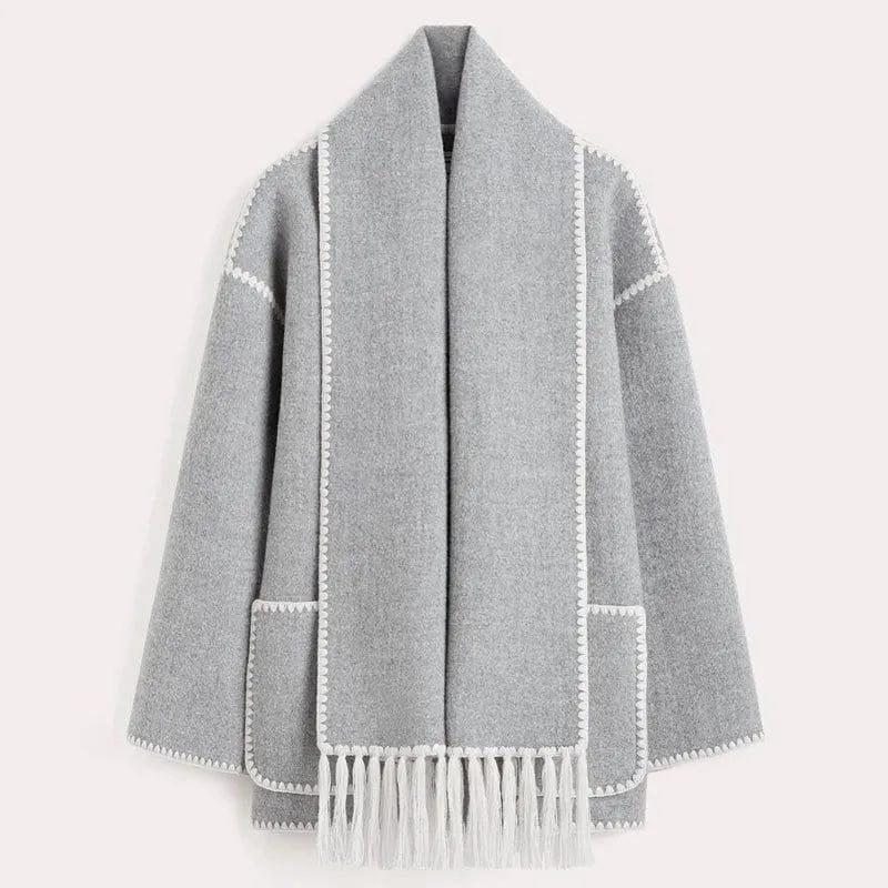 Veste Élégante avec Écharpe à Franges Intégrée
