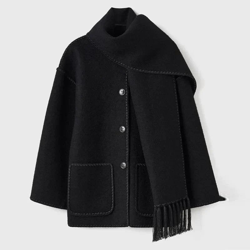Veste Élégante avec Écharpe à Franges Intégrée