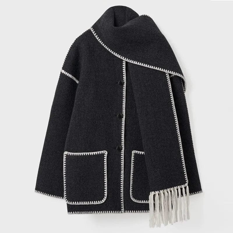 Veste Élégante avec Écharpe à Franges Intégrée