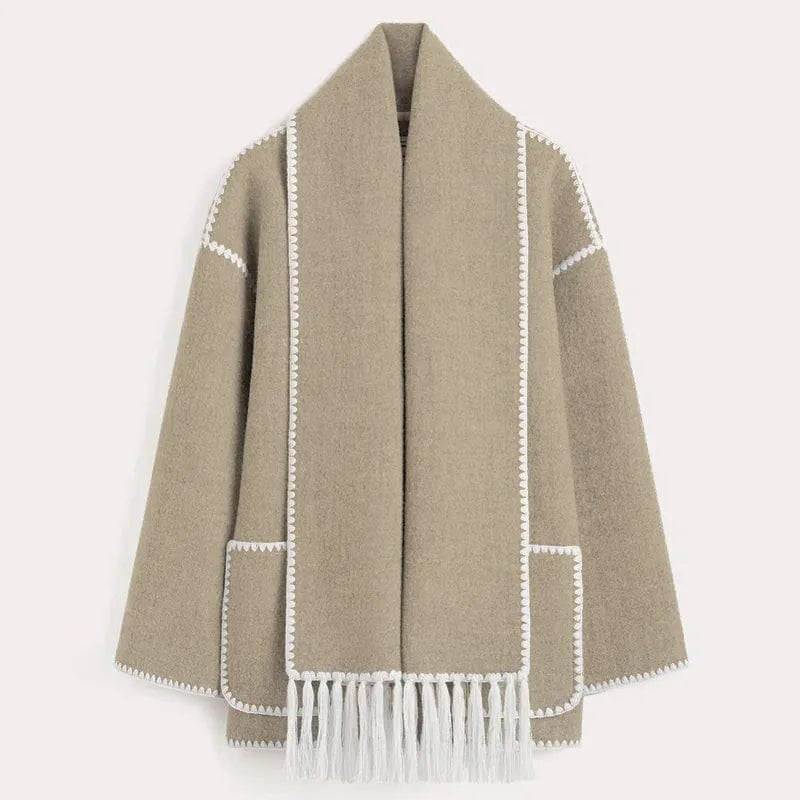 Veste Élégante avec Écharpe à Franges Intégrée