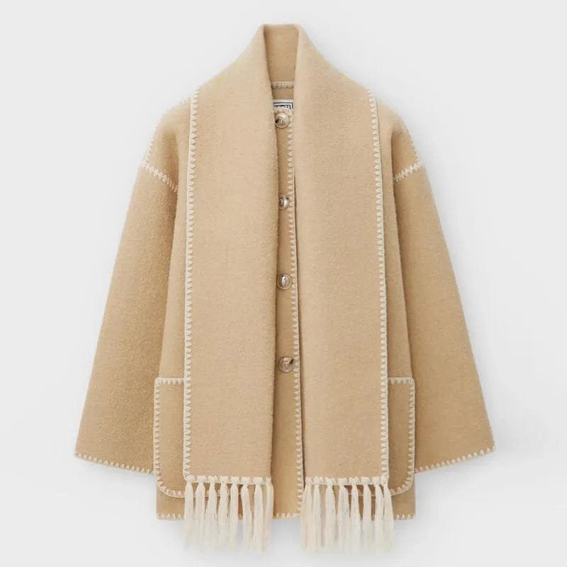 Veste Élégante avec Écharpe à Franges Intégrée