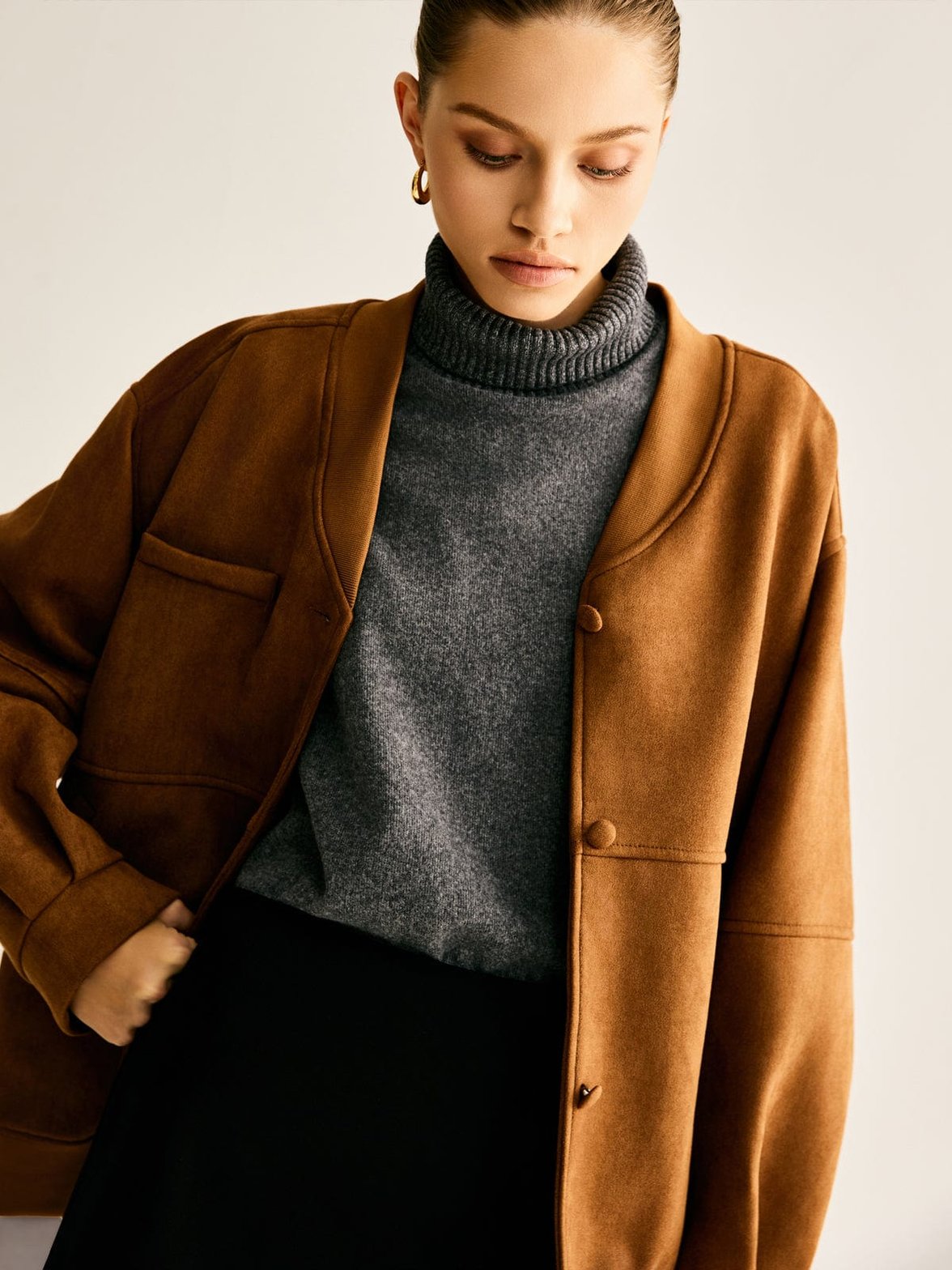 Veste en simili cuir détail des poches lune