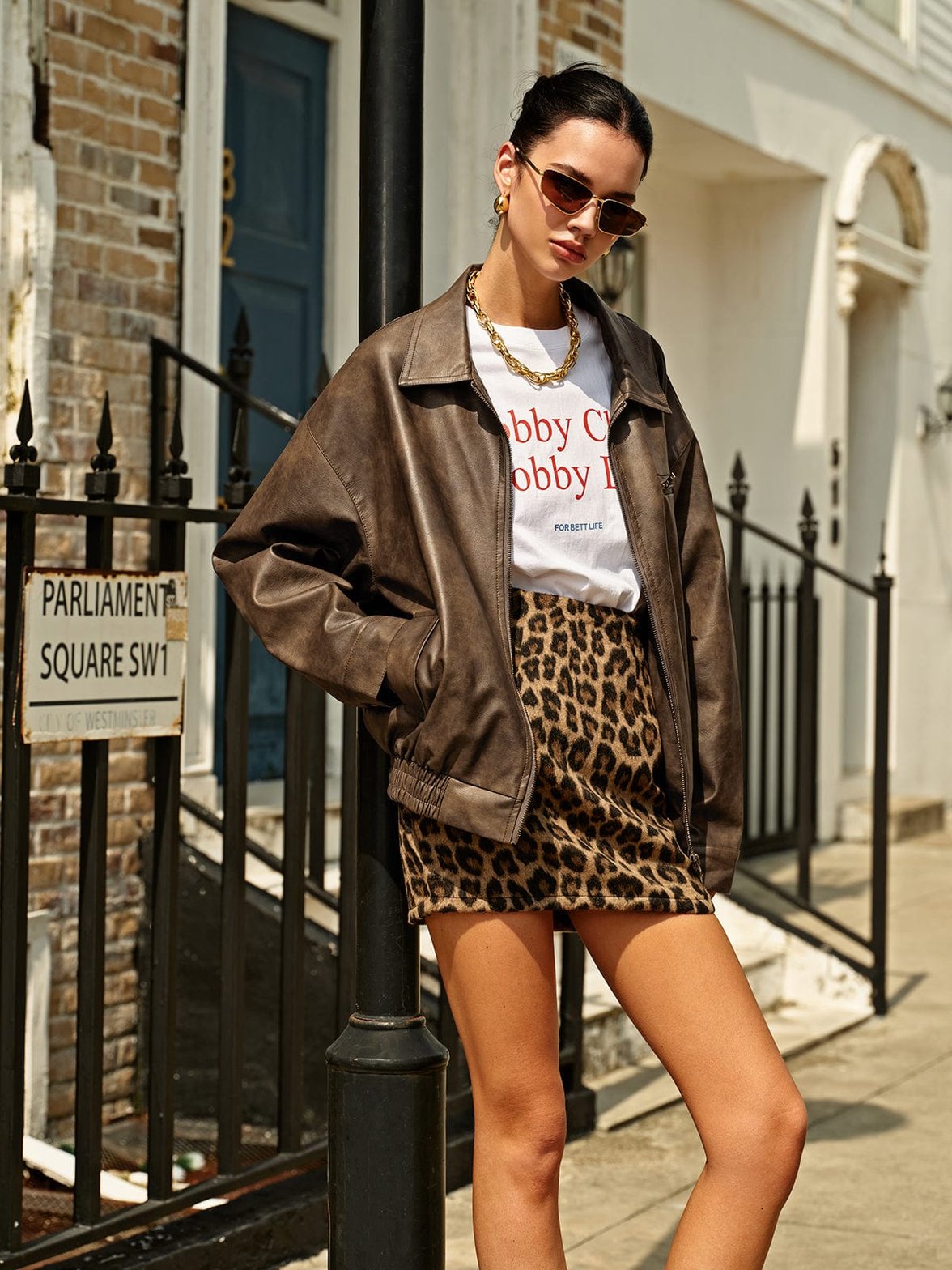 Veste simili cuir marron vue de face passion