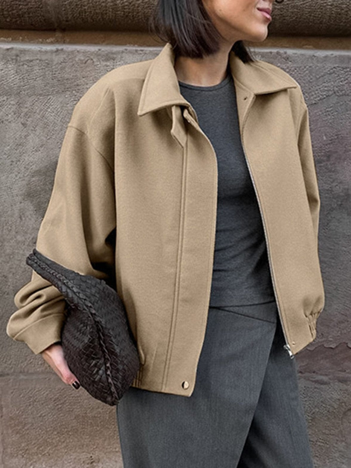 Veste beige décontractée zippée élégant