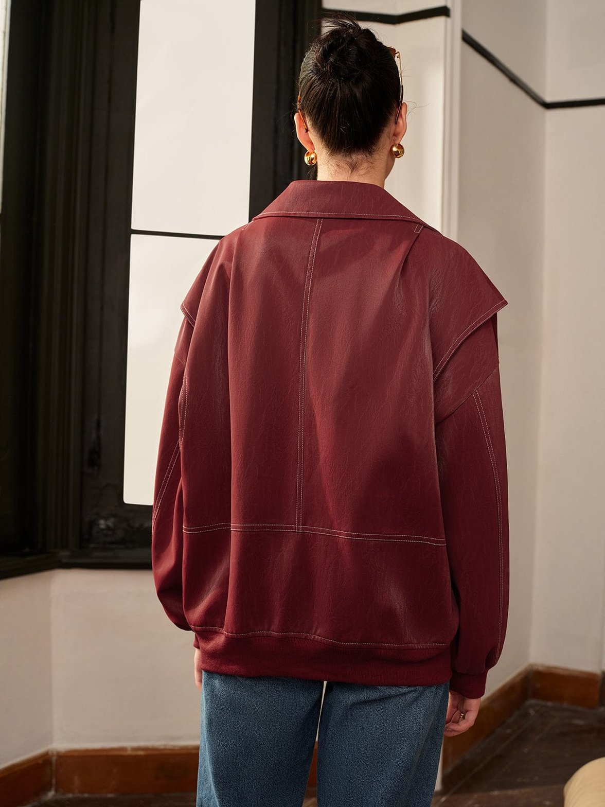 Veste biker bordeaux détail manche confort