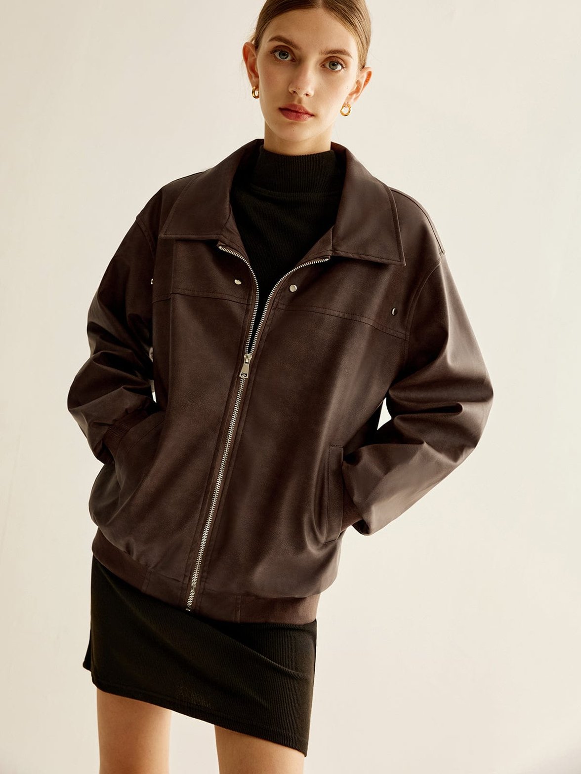 Veste simili cuir fermeture éclair douceur