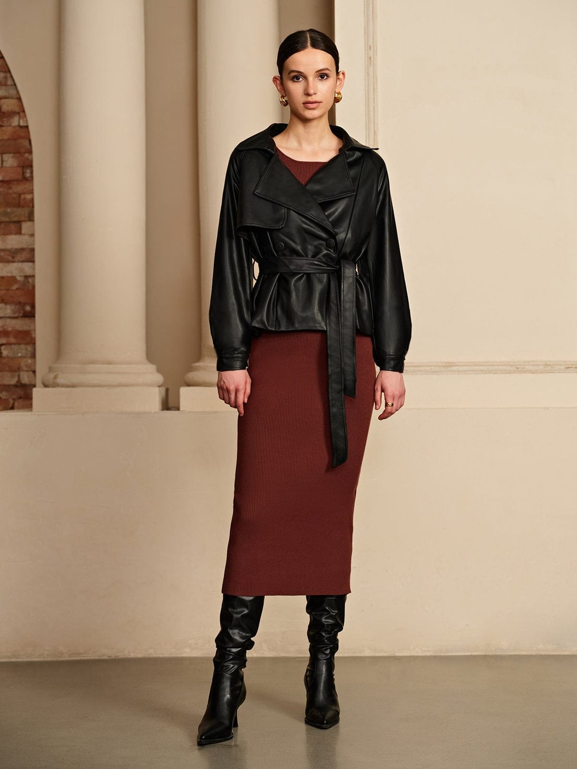 Veste style cuir avec ceinture pearl
