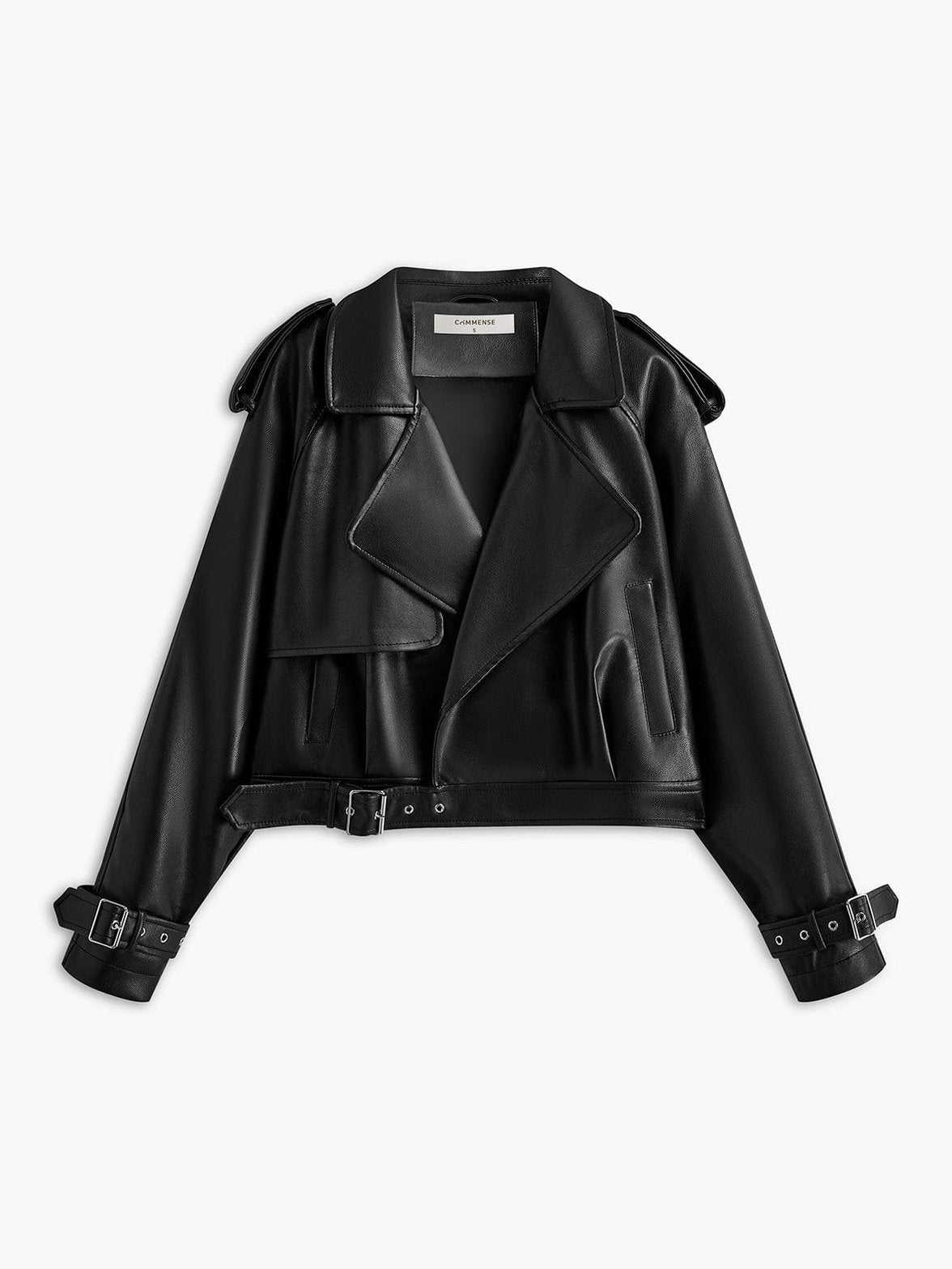 Veste perfecto noir en simili cuir vue de face étoile