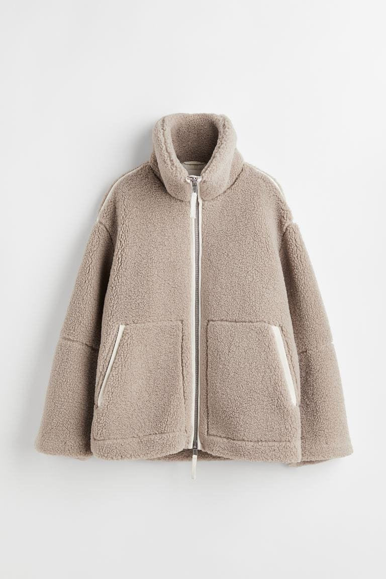 Veste teddy marron détaillée élégance