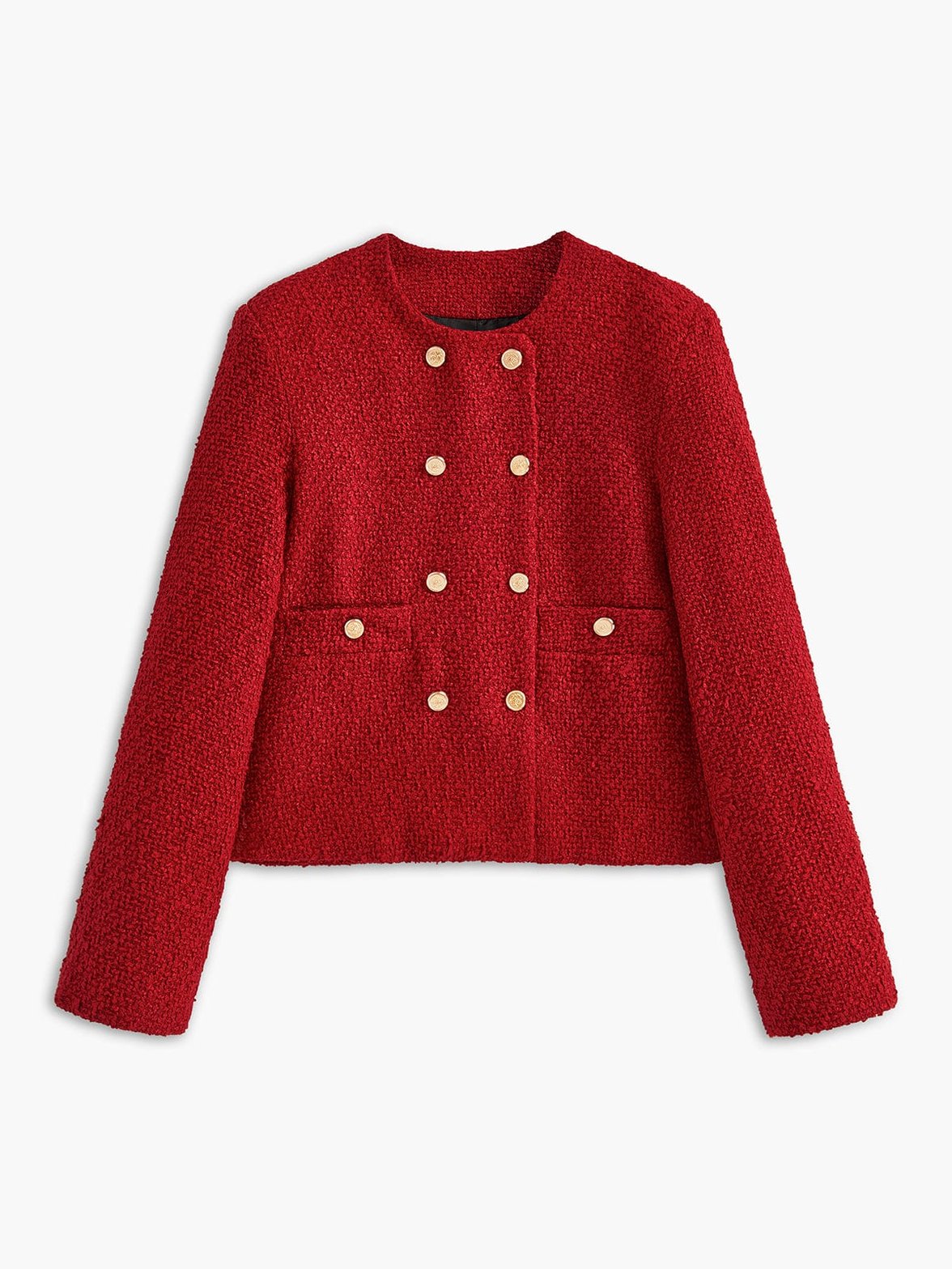 Veste tweed rouge détail boutons fashion