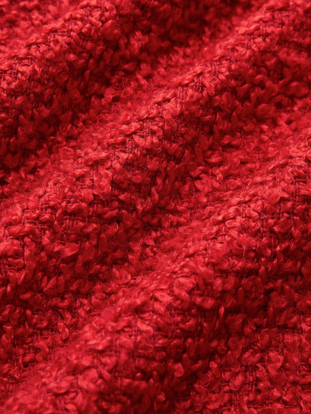 Veste tweed rouge détail tissu sophistication