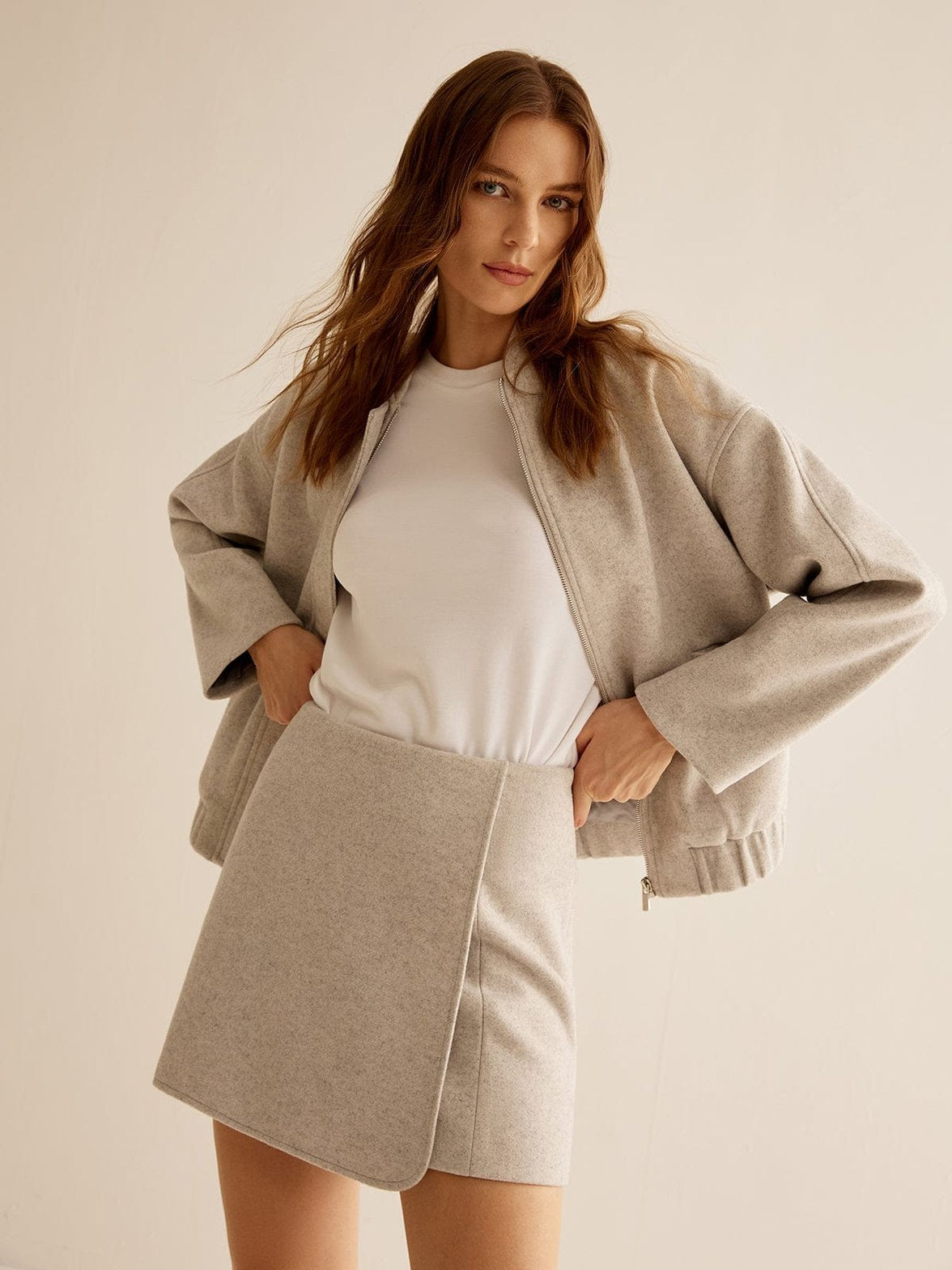 Veste tweed beige style casual brise