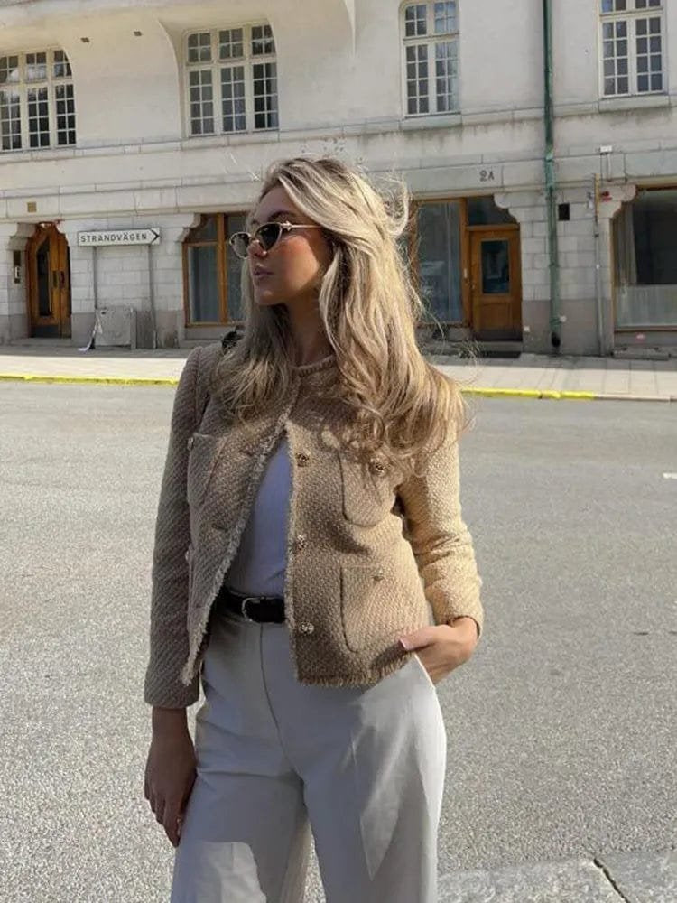 Veste tweed beige élégante charm