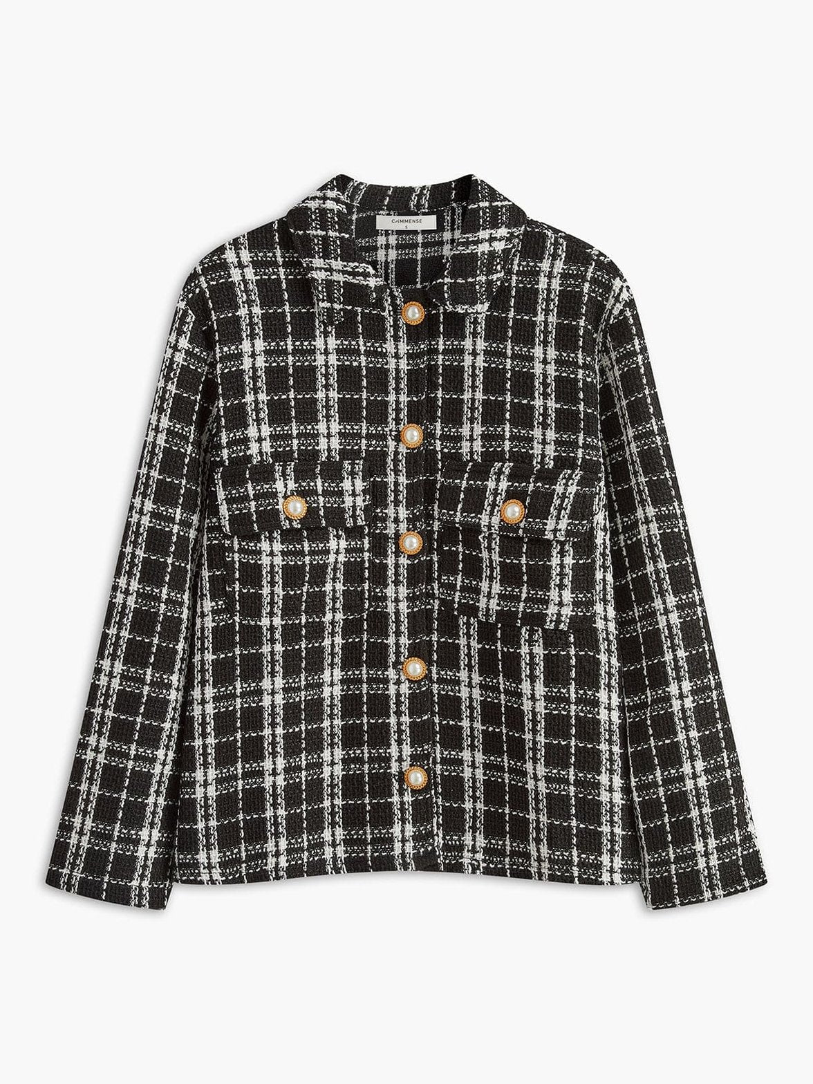 Veste tweed noir et blanc à carreaux élégante harmonie