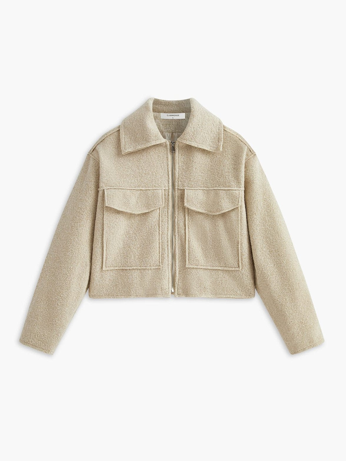 Veste tweed oversize beige vue de face harmonie