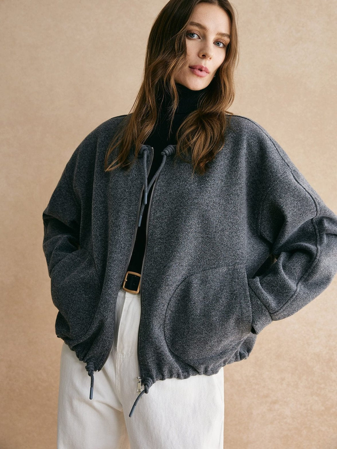 Veste zippée décontractée grise confort