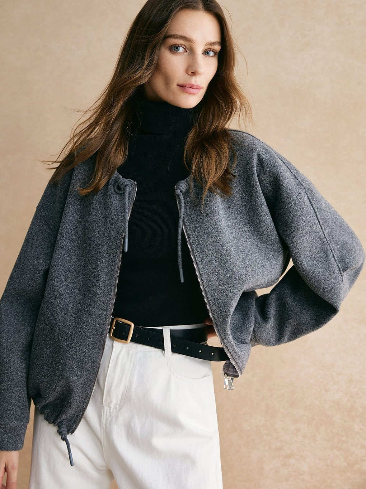 Veste zippée oversize grise douceur