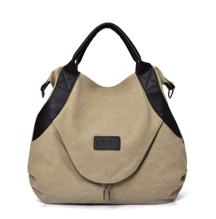 Sac hobo beige en toile et cuir noir jolieandjuliette spacieux tendance femme