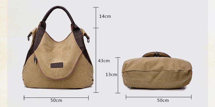 Sac hobo en toile beige jolieandjuliette avec dimensions, vue de face et côté
