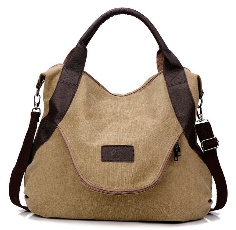 Sac fourre-tout hobo jolieandjuliette en toile beige et cuir marron avec bandoulière ajustable