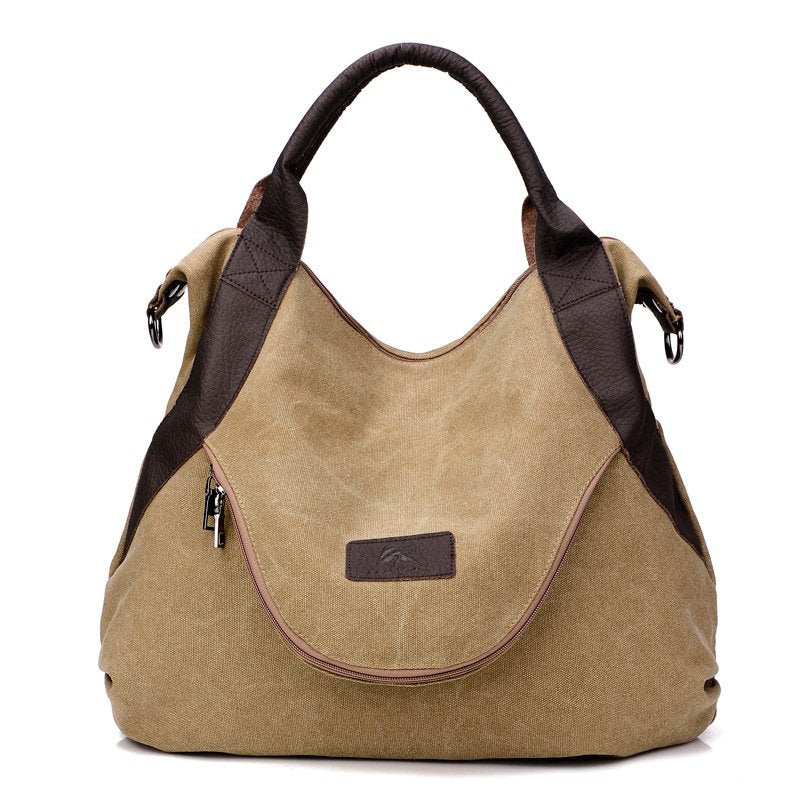 Sac hobo jolieandjuliette en toile beige et cuir marron style décontracté chic