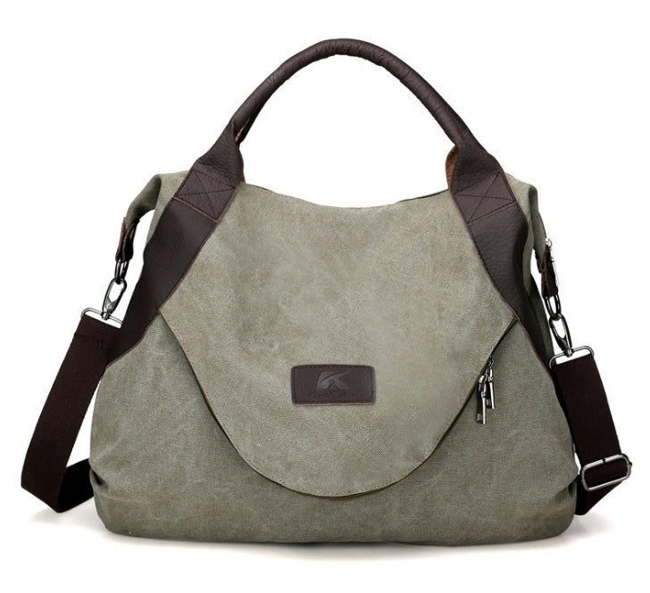 Sac hobo kaki jolieandjuliette en toile et cuir avec bandoulière amovible