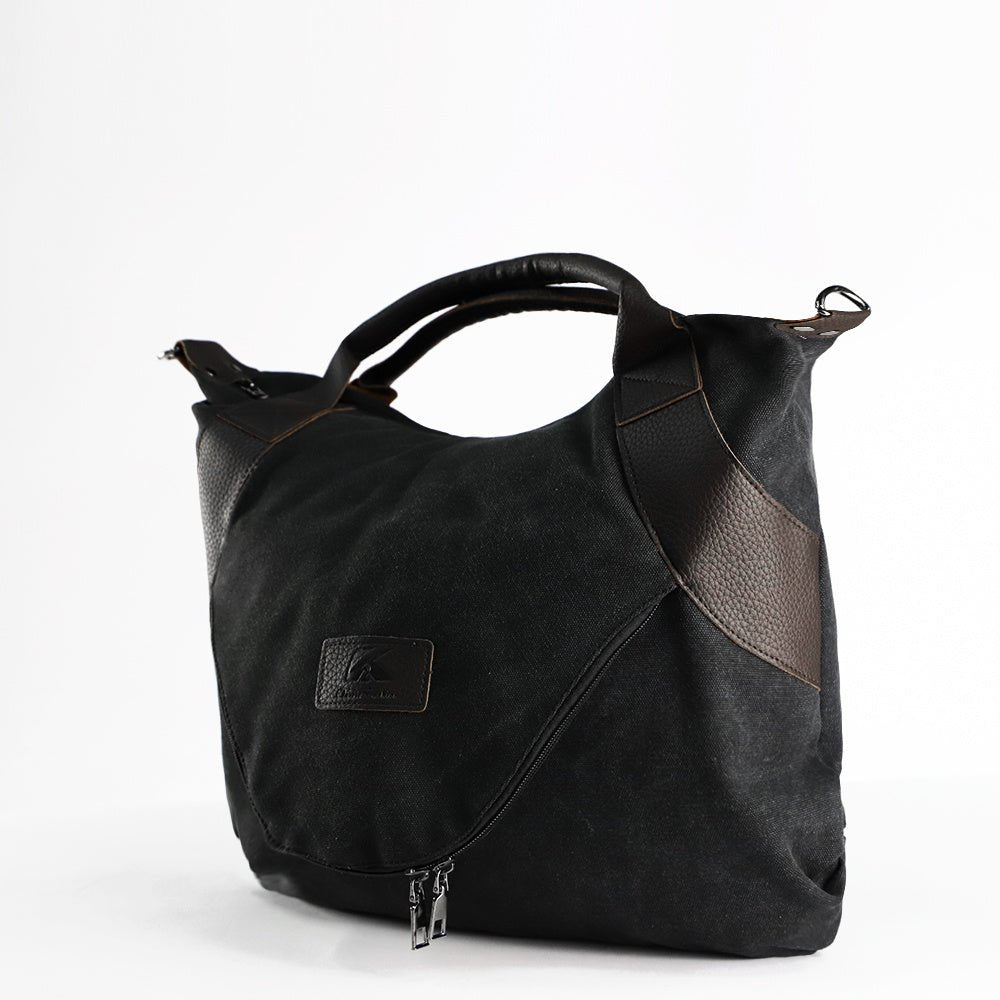Sac fourre-tout noir jolieandjuliette en toile et cuir avec zip femme élégant