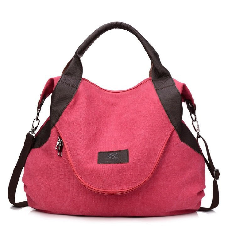 Sac à main en toile rose jolieandjuliette avec bandoulière et poignées marron