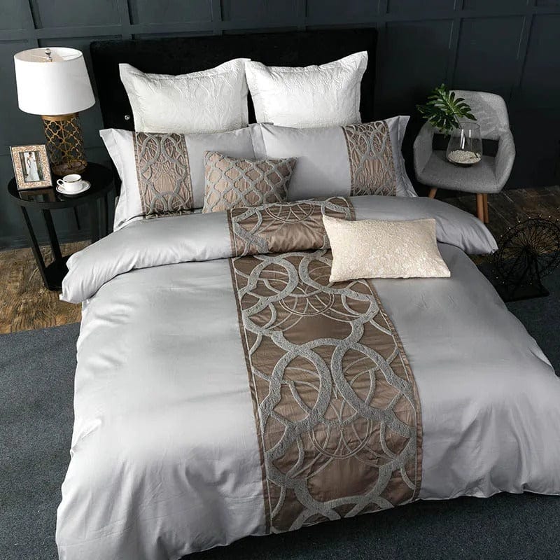 Housse de Couette Grise en Coton - Design Élégant avec Motif Chaîne