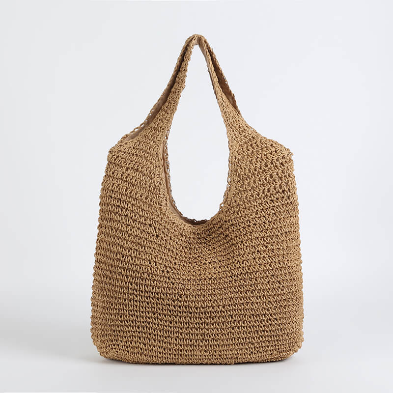 Sac de Plage en Paille Bohème - Rangement Spacieux et Élégant