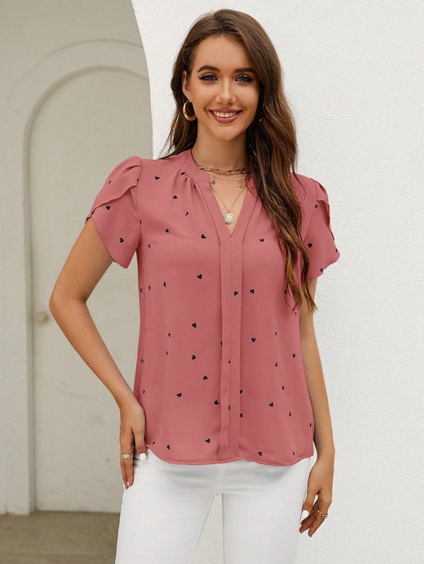 Blouse Femme Coton Imprimé Cœur - Style Décontracté et Confortable