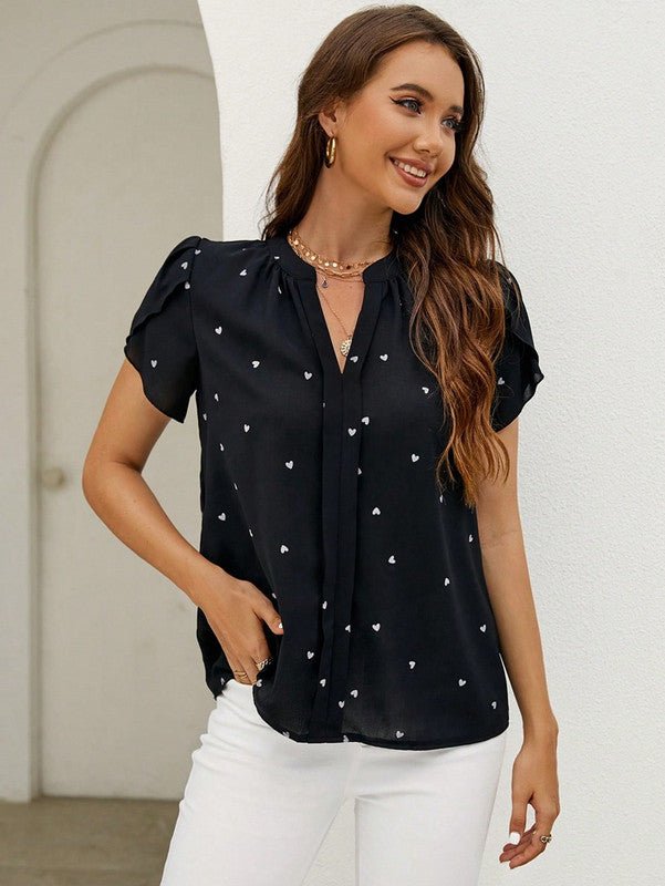 Blouse Femme Coton Imprimé Cœur - Style Décontracté et Confortable