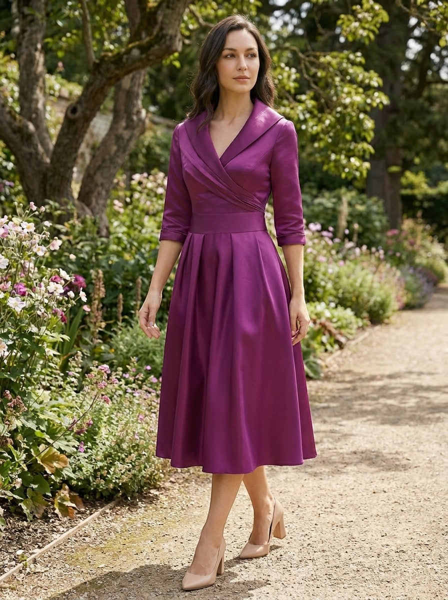 Robe midi élégante femme avec poches cachées polyvalente soirée et brunch