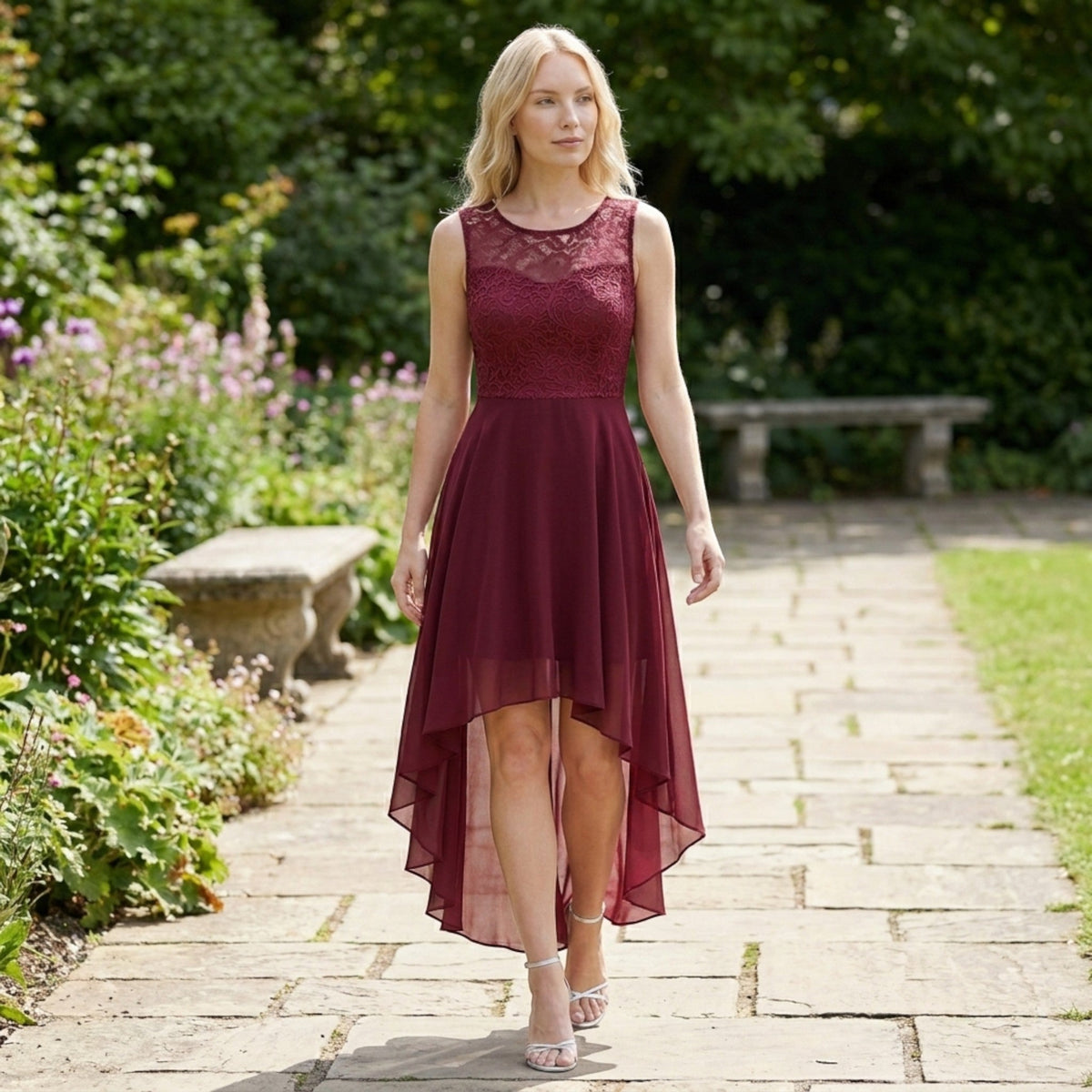 Robe fluide asymétrique sans manches femme élégante soirée longueur midi