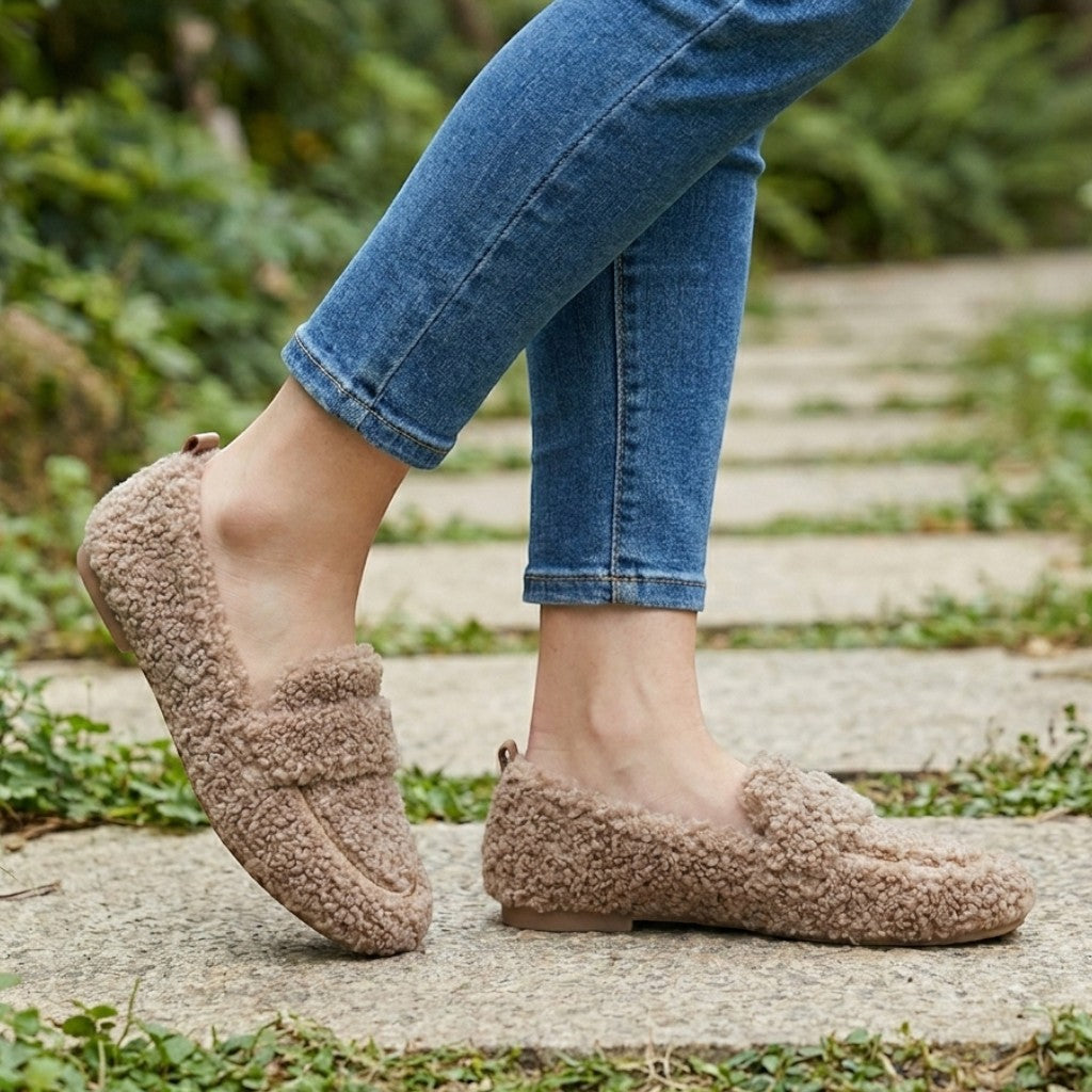 Mocassins en tissu doux chaussons d'intérieur cosy doublure moelleuse femme