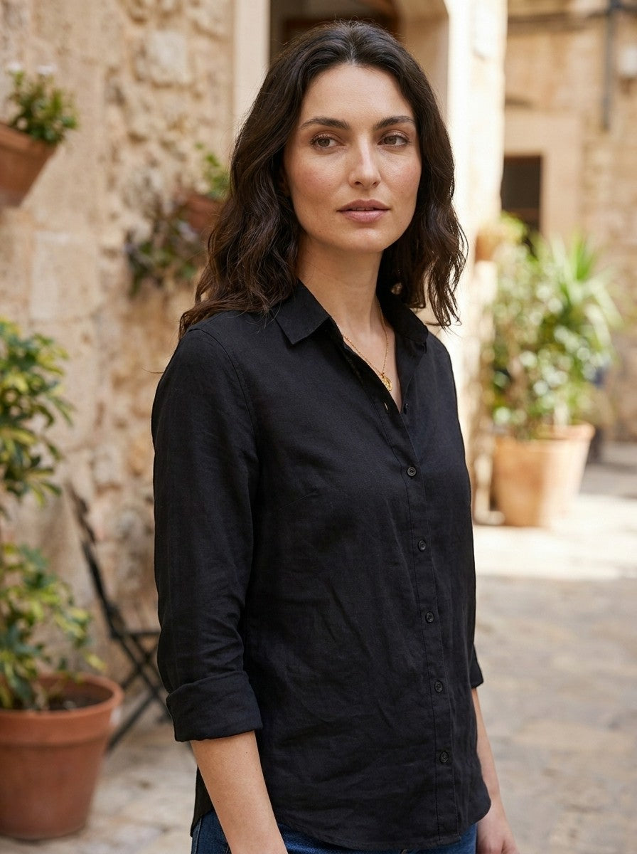 Blouse drapée manches longues col cranté coupe décontractée femme élégante