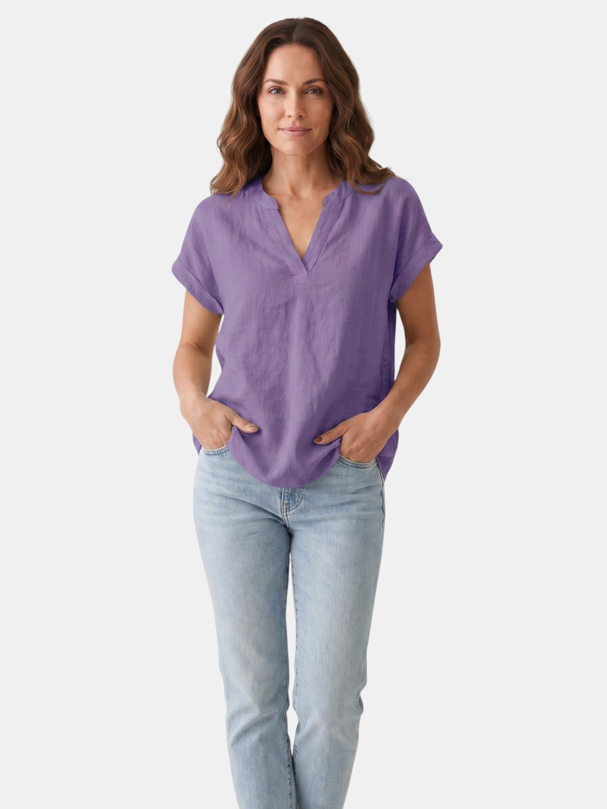 Blouse blanche en tissu doux col V décontractée légère pour femme