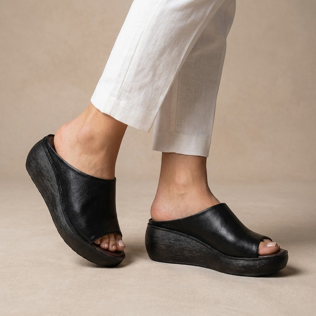 Sandales compensées à enfiler femme bout ouvert synthétique style estival léger