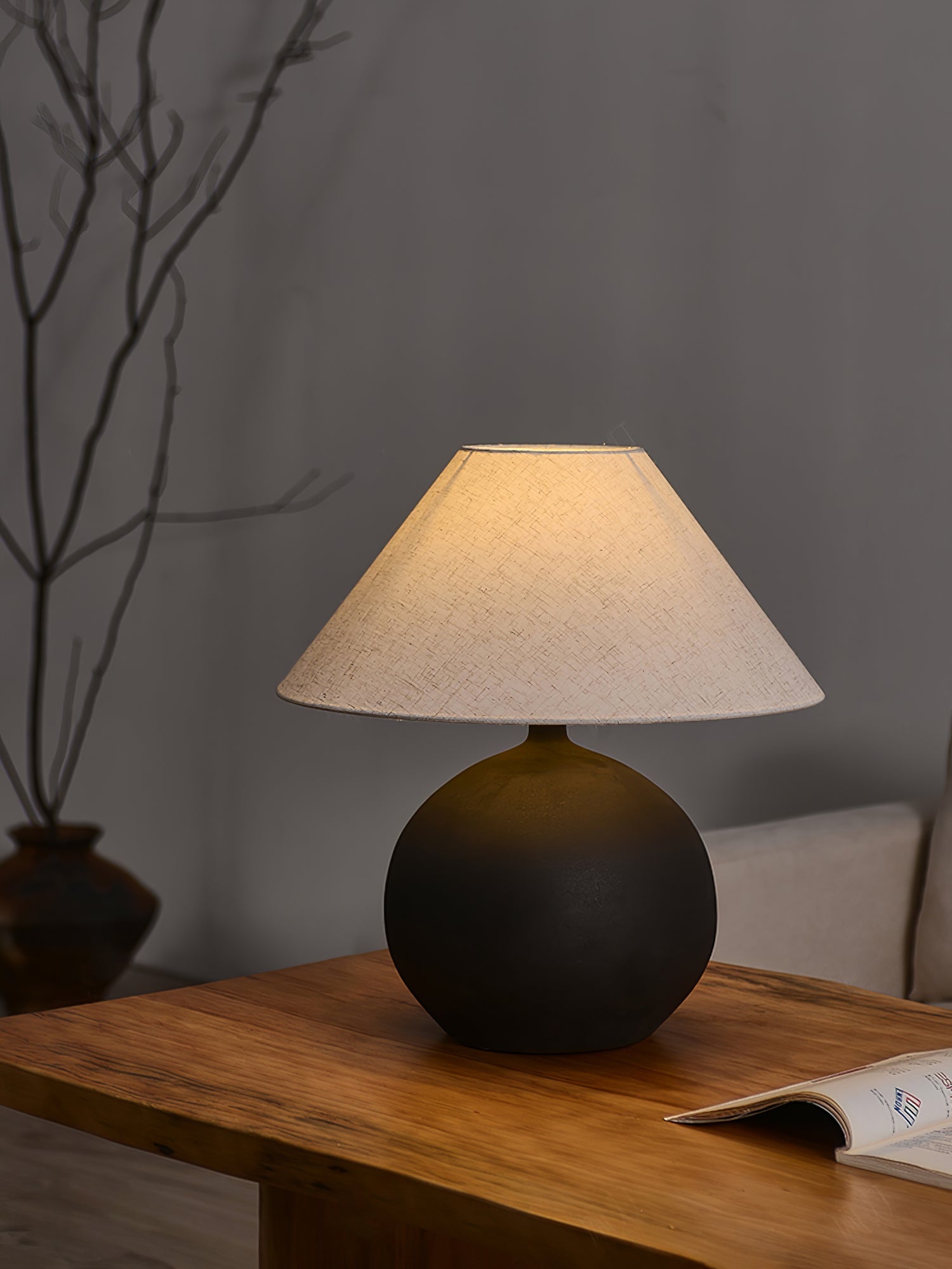 Lampe Rechargeable en Céramique - Design Intemporel avec Abat-jour en Lin