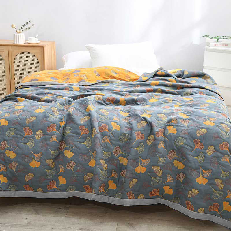 Linge de Lit en Coton Doux - Motif de Feuilles Élégant et Réversible