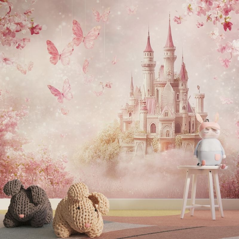 Papier Peint Princesse Ciel Fleuri et Château