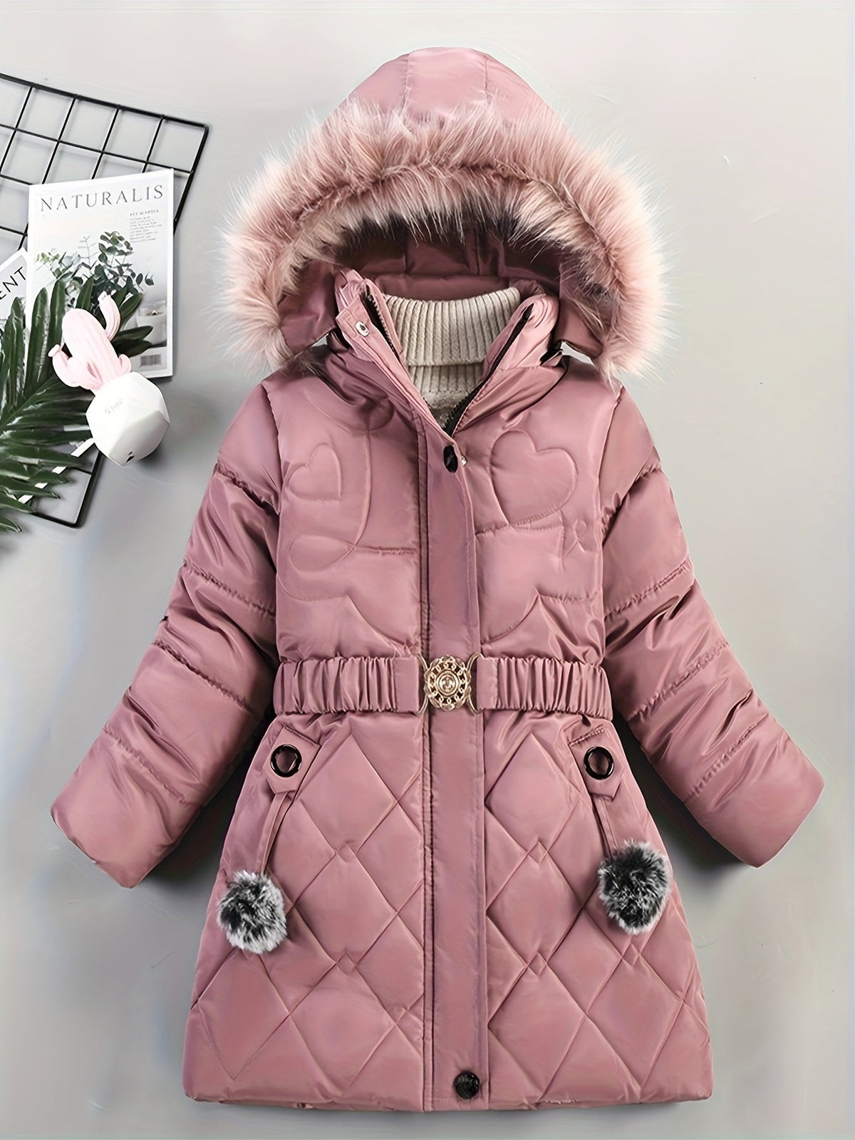 Manteau d'Hiver pour Filles - Douillet avec Capuche en Fausse Fourrure