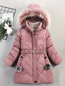 Manteau d'Hiver pour Filles - Douillet avec Capuche en Fausse Fourrure