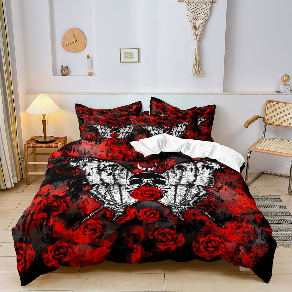 Ensemble de Literie Crâne et Rose - Design Audacieux et Artistique