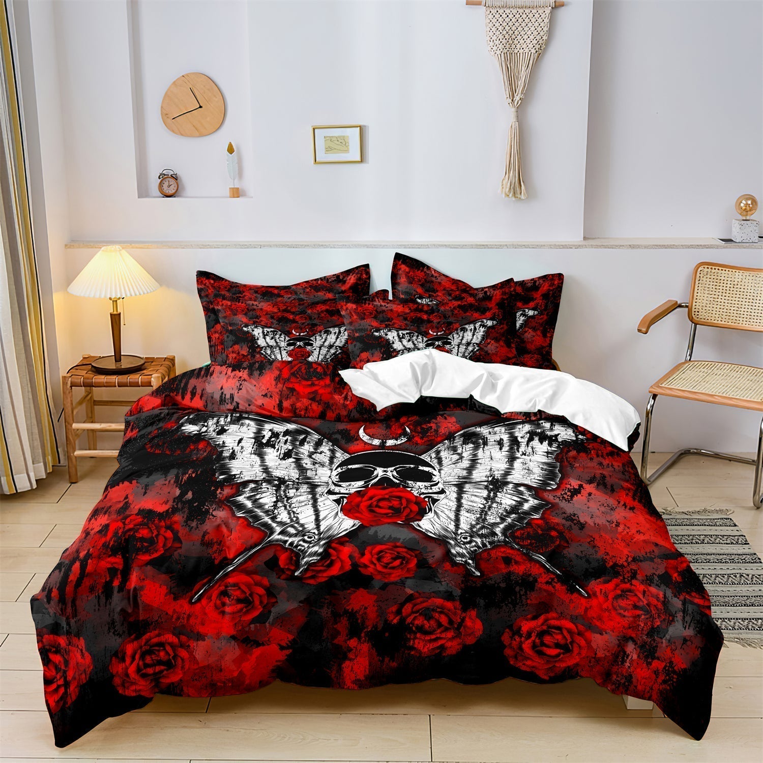 Ensemble de Literie Crâne et Rose - Design Audacieux et Artistique