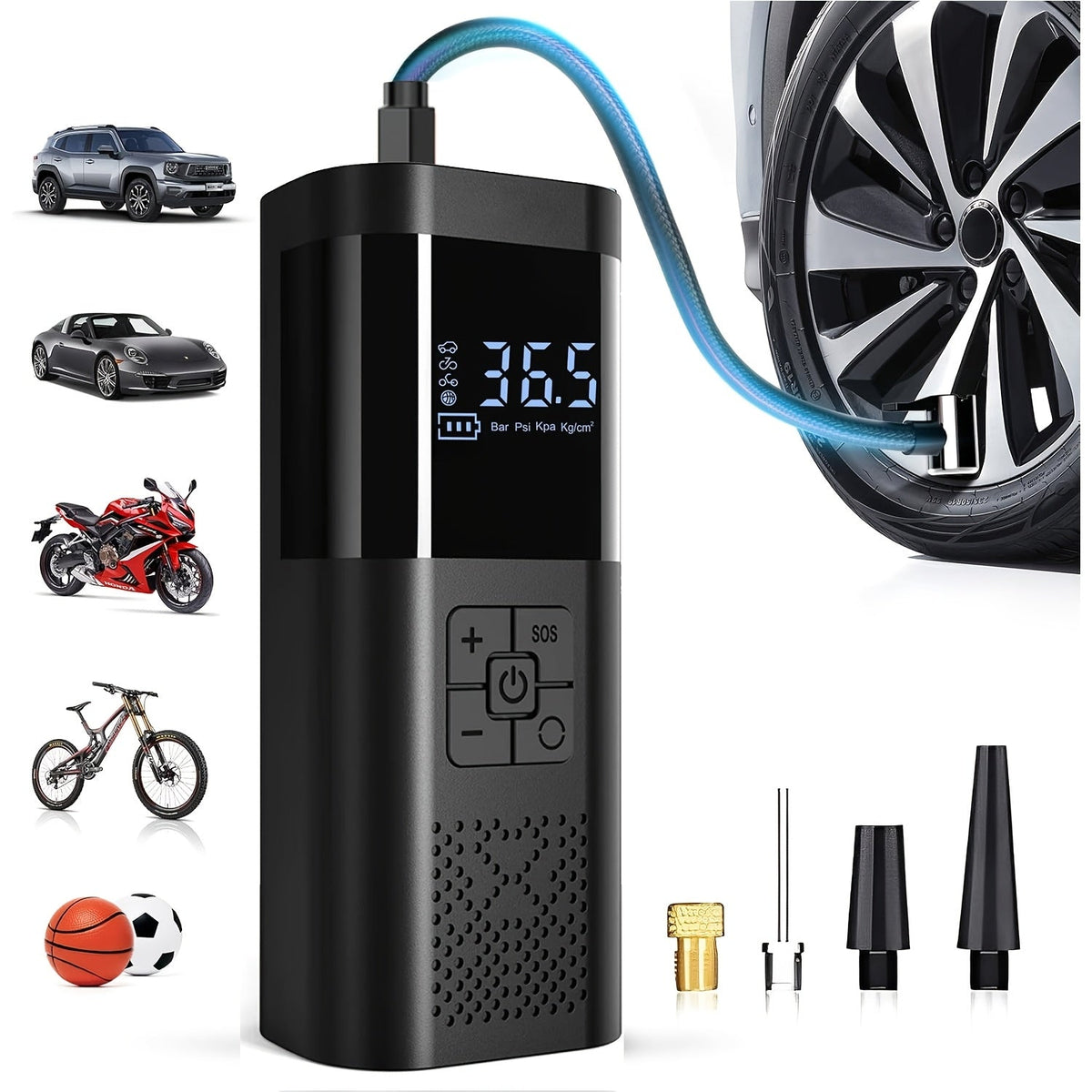 Compresseur d'air Portable 150 PSI - Écran LCD et Lumière LED Intégrée