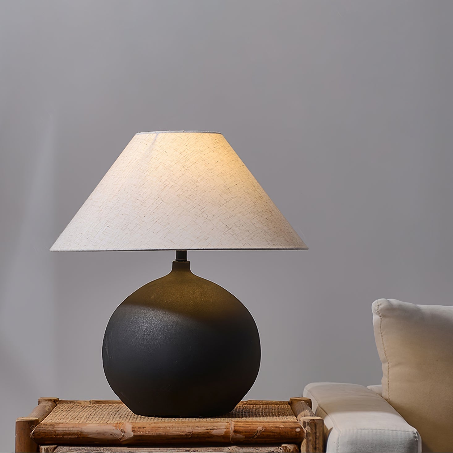 Lampe Rechargeable en Céramique - Design Intemporel avec Abat-jour en Lin
