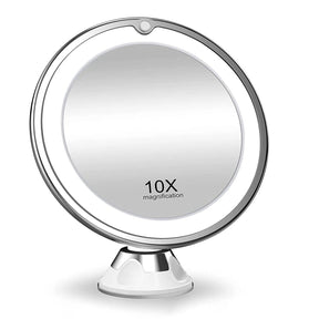 Miroir de Maquillage LED Agrandissement 10x - Rotation 360° et Éclairage Naturel