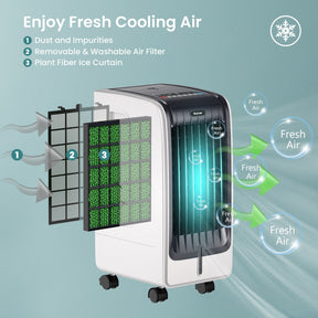 Refroidisseur d'Air Portable 110V - Ventilateur à 3 Vitesses et Minuteur 8 Heures